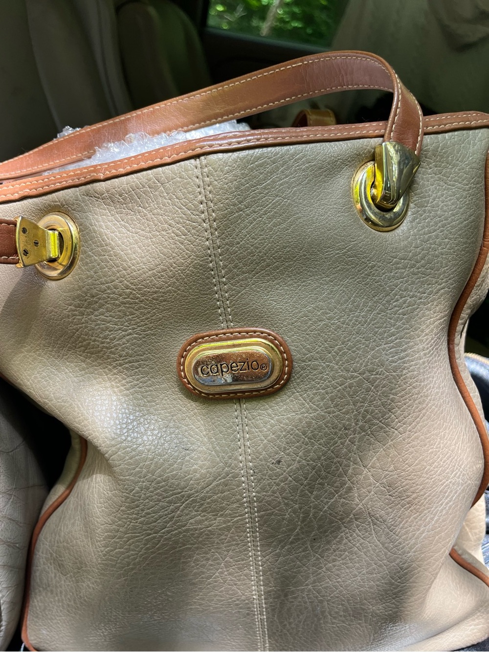 Capezio Taupe Leather Tote with Tan Accents and Gold Hardware